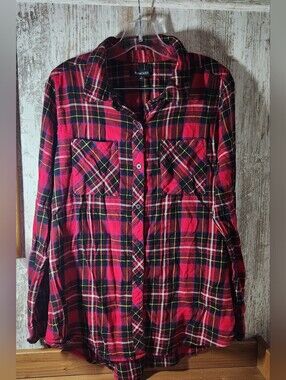 Relativity Red Plaid Button-Up Shirt Size Large